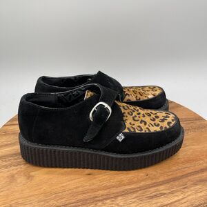 T.U.K TUK Shoes Womens Size 10 Black / Leopard Cowhair Low Sole Creepers Casual